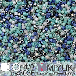 Korálky Miyuki Delica 11/0. Barva Matte Lagoon Mix DB3036. Balení 5g